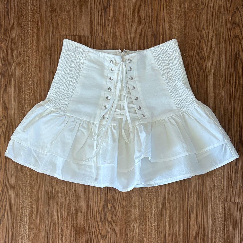High Waisted White Lace-Up Ruffled Skirt/Skort- Fashion Nova